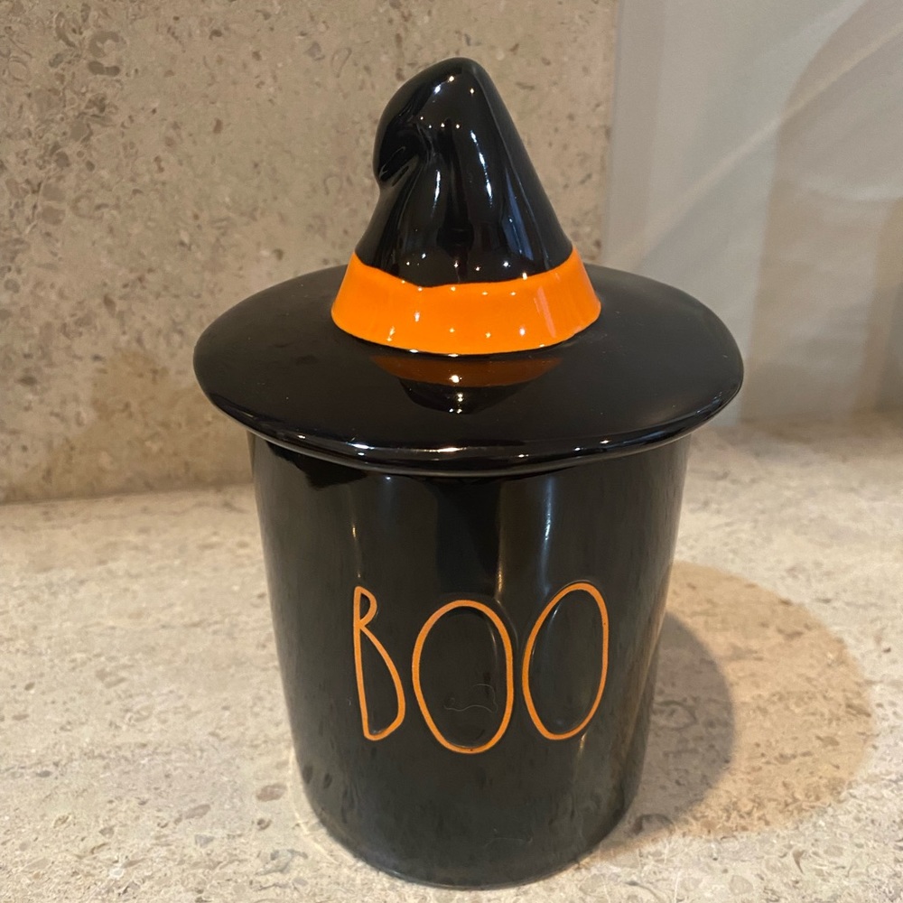 Rae Dunn “Boo” Ceramic Halloween Canister With Lid